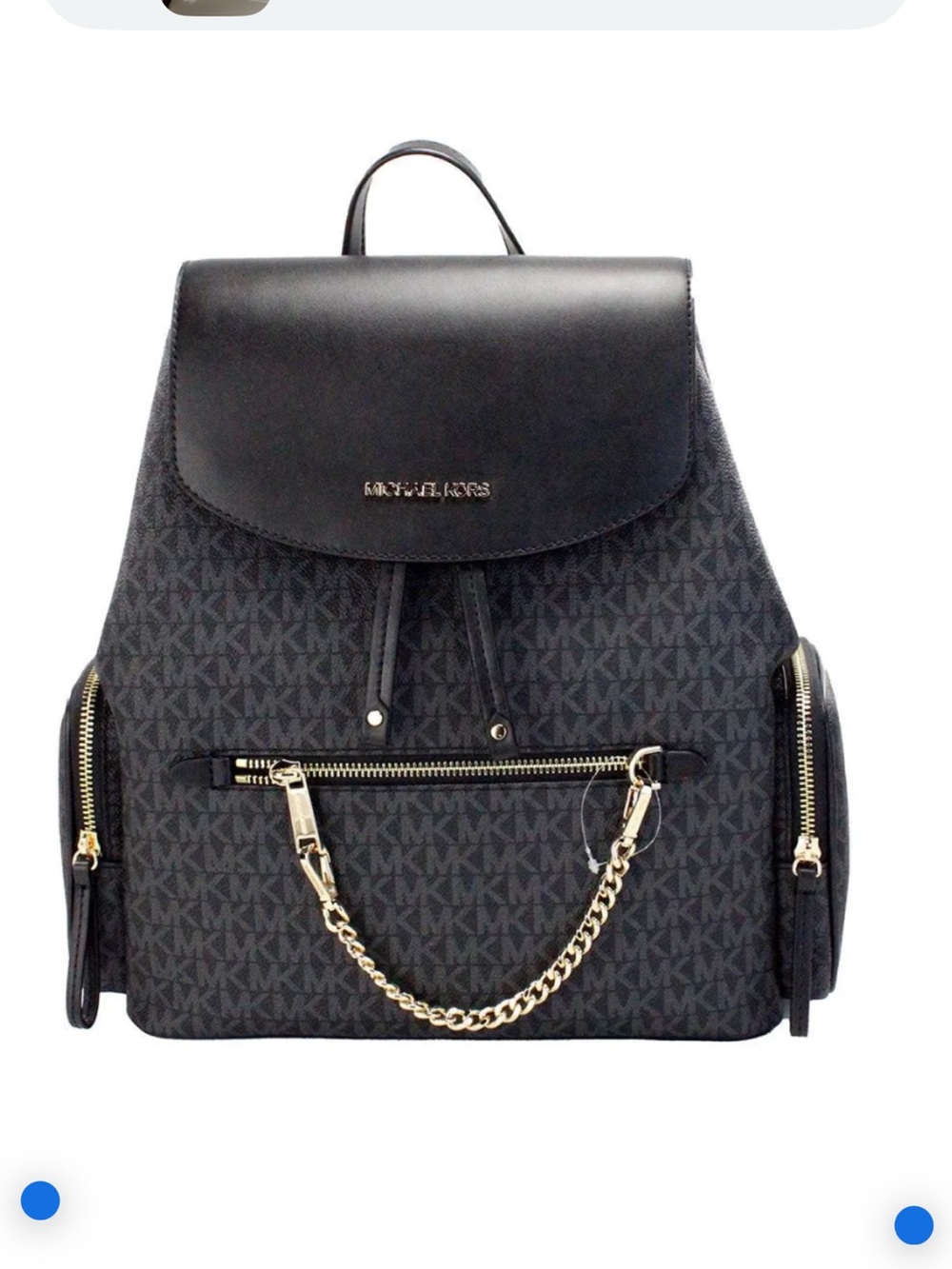 Michael Kors Black MK Logo Chain-Accent Backpack